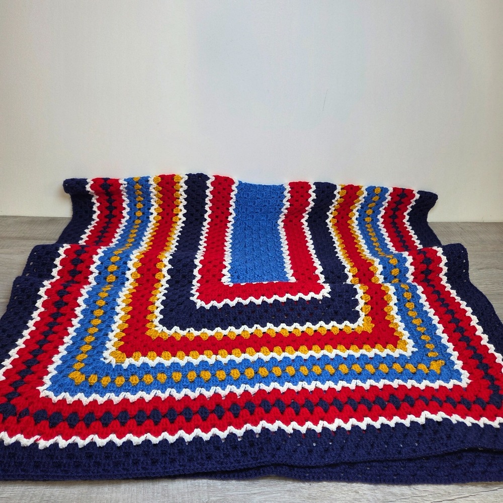 Handmade Crochet Afghan blanket 58" x 31" New Granny Ripple Multicolor Throw